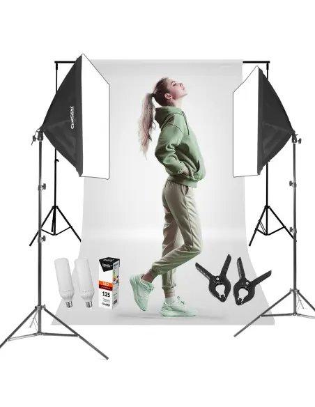 StudioLights-Set mit 2 Hintergründen, 40x60 cm, 125 W